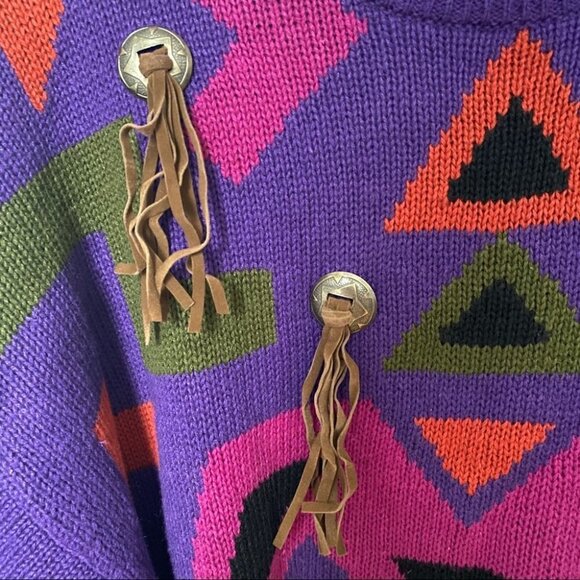VTG Funky Western knit Sweater with Tassels - Picture 3 of 7